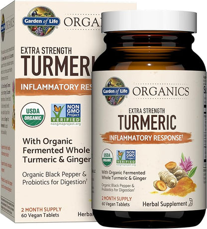 Garden of Life Organics Extra Strength 100mg Curcumin Turmeric 60 Tablets and Ashwagandha Stress & Energy Support 60 Tablets Bundle