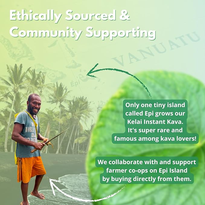 Volcano Island’s Secret - Kelai Instant Kava Powder from Vanuatu - Stress Release & Mood Support - 25 Servings Easy Mix 30:1 Noble Kava Juice Extract