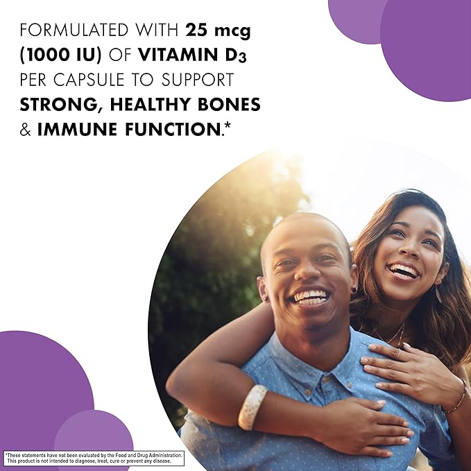 Bluebonnet Vitamin D3 1000 IU 25 mcg - Strong Bones & Immune Support Supplement for Women & Men* Soy-Free, Gluten-Free, Non-GMO, Vegetarian - Highly Absorbable Vitamin D - 180 Veggie Capsules
