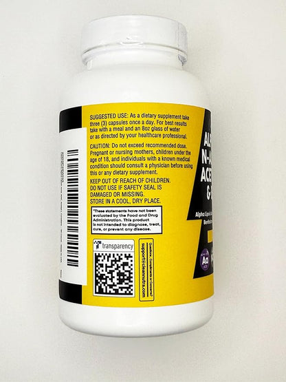 Alpha Lipoic Acid 600mg N-Acetyl Cysteine 600mg Acetyl L-Carnitine 500mg Benfotiamine 300mg - Nerve Support Supplement for Women and Men with Vitamin B1, B6 & B12 - Made in USA 90 Caps