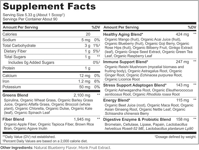 NATURELO Raw Greens Superfood Powder - Mixed Berry - Boost Energy, Detox, Enhance Health - Organic Spirulina - Wheat Grass - Whole Food Nutrition from Fruits & Vegetables - 480 Grams