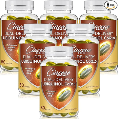 Ubiquinol CoQ10 600 MG Softgels with Omega-3 & Shilajit & PQQ, Advanced Dual-Delivery Coenzyme-Q10, Active CoQ10 Ubiquinol Supplement for Fertility, Antioxidant, Heart, Brain & Energy, 360 Servings