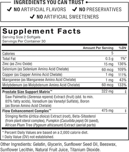 Force Factor Prostate, Saw Palmetto and Beta Sitosterol Supplement for Men, Prostate Health Support, Size Support, Urinary Relief, Bladder Control, Reduce Nighttime Urination, 60 Count (Pack of 2)
