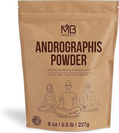 MB Herbals Andrographis Powder 8 oz / 227G (0.5 lb) Kalmegh Green Chiretta | 100% Pure Andrographis paniculata Leaf Powder