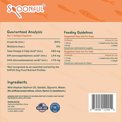 Spoonful Salmon Squeeze - 100% Natural Wild-Caught Alaskan Salmon Oil – 2,000 mg Omega-3 Softgel, 60 Squeezeable Softgels | DHA, EPA & Natural Astaxanthin, Non-GMO, Sustainable, Made in USA (60)