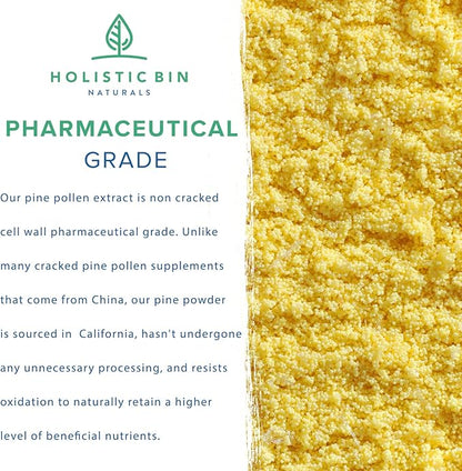 Holistic Bin Organic Pine Pollen Powder Pharmaceutical Grade, Wild Harvested, Golden California Pine Pollen | Non GMO, No Additives | Pure Pollen Supplement Made from The Ghost Pine Tree, 20 g