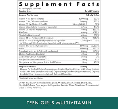 MICHAEL'S Health Naturopathic Programs Teen Girls Multivitamin - 90 Vegetarian Tablets - with B Complex Vitamins & Female Herbal Blend - Kosher - 45 Servings