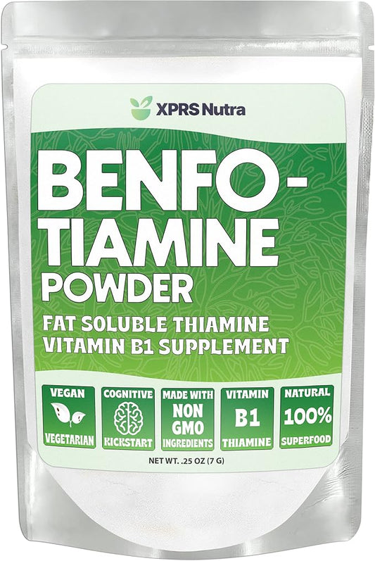 XPRS Nutra Benfotiamine Powder (Thiamine) - Fat Soluble Happy Heart Thiamine Supplement - Advanced Vitamin B1 Benfotiamine for a Cognitive Boost - Vegan Friendly Benfotamine Powder (.25 Ounce)