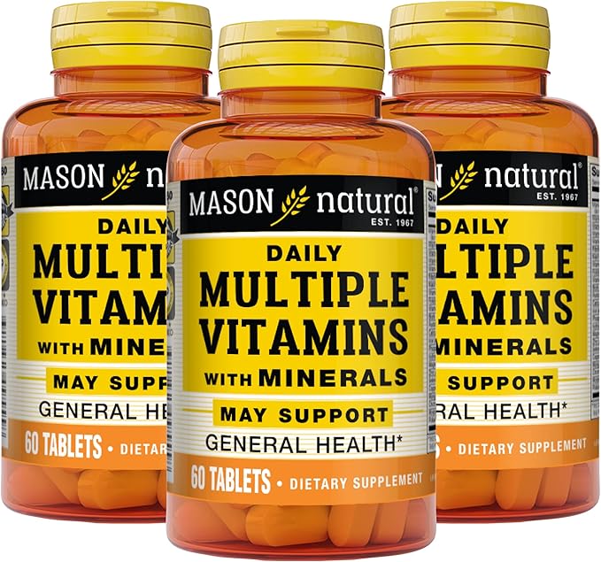 MASON NATURAL Daily Multiple Vitamins with Minerals - 24 Essential Vitamins and Minerals, All in One Multivitamin, Supports Overall Health, 60 Tablets (Pack of 3)