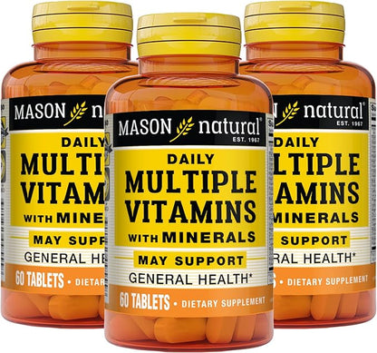 MASON NATURAL Daily Multiple Vitamins with Minerals - 24 Essential Vitamins and Minerals, All in One Multivitamin, Supports Overall Health, 60 Tablets (Pack of 3)