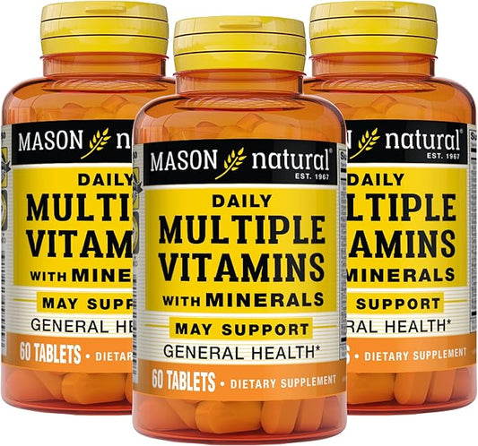 MASON NATURAL Daily Multiple Vitamins with Minerals - 24 Essential Vitamins and Minerals, All in One Multivitamin, Supports Overall Health, 60 Tablets (Pack of 3)
