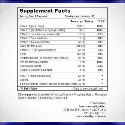Hair Skin and Nails Vitamins Supplement 60 Capsule by Natural Systems - Strong Nails and Hair Growth Vitamins for Women and Men - Natural Biotin Hair Skin and Nails Vitamin - Skin Protection Vitamins