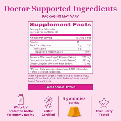 Pink Stork Turmeric Ginger Gummies - Turmeric and Ginger for Digestion, Detox, Gas, Energy Support, Immune Health - 60 Spiced Apricot Bloating Supplements