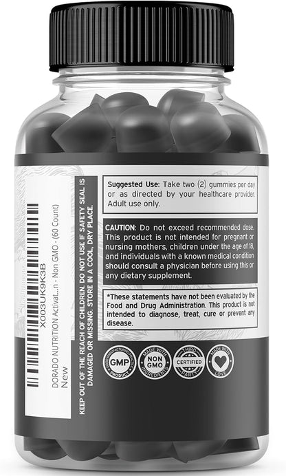 Activated Charcoal Gummies for Healthy Detox & Cleanse Support - Formulated from Organic Coconut Shells 200mg Per Serving – Non GMO & Gluten-Free - Natural Fruit Flavor - For Men & Women (60 Gummies)
