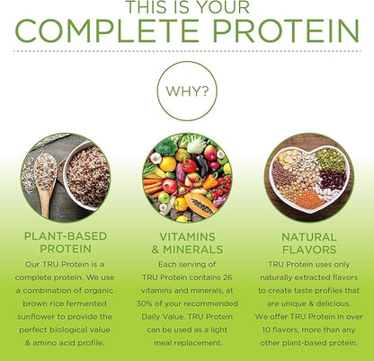 TRU Supplements Plant Based Protein Powder, BCAA, EAA, 20g Vegan Brown Rice & Pea Protein, 100 Calories, 27 Vitamins, No Artificial Flavors 25 Servings (Banana Maple Muffin)