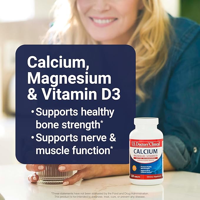 U.S. Doctors' Clinical 1200mg Calcium Citrate & Carbonate Complex with Magnesium & Vitamin D3 - Calcium Supplement for Bone Strength, Muscles & Nerves - Vegan, Non-GMO - 120 Tablets - 2-Month Supply