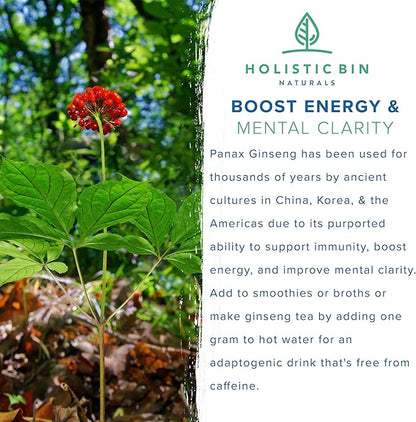 Holistic Bin Korean Red Ginseng Powder Pure Panax Ginseng Supplement | Vegan, Gluten Free, Non GMO, No Fillers | Rich in Ginsenosides (50g)