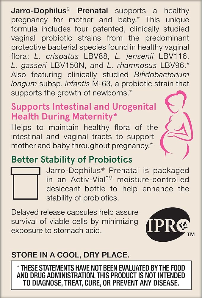 Jarrow Formulas® Jarro-Dophilus® Prenatal Probiotics For Women, 6 Billion CFU, Supports a Healthy Pregnancy, 30 Veggie Capsules, 30 Day Supply