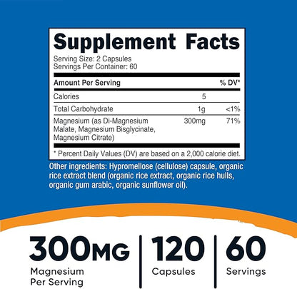 Nutricost Triple Magnesium Complex (300mg, 120 Capsules) - from Di-Magnesium Malate, Bisglycinate and Citrate, 60 Servings
