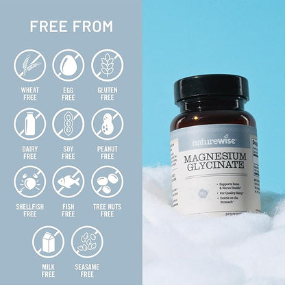 NatureWise Magnesium Glycinate 625 mg - Equal to 125 mg Elemental Mg - Chelated Magnesium Glycinate for Sleep, Relaxation, Muscle & Bones* - Gentle on Stomach, Vegan - 30 Capsules[30-Day Supply]