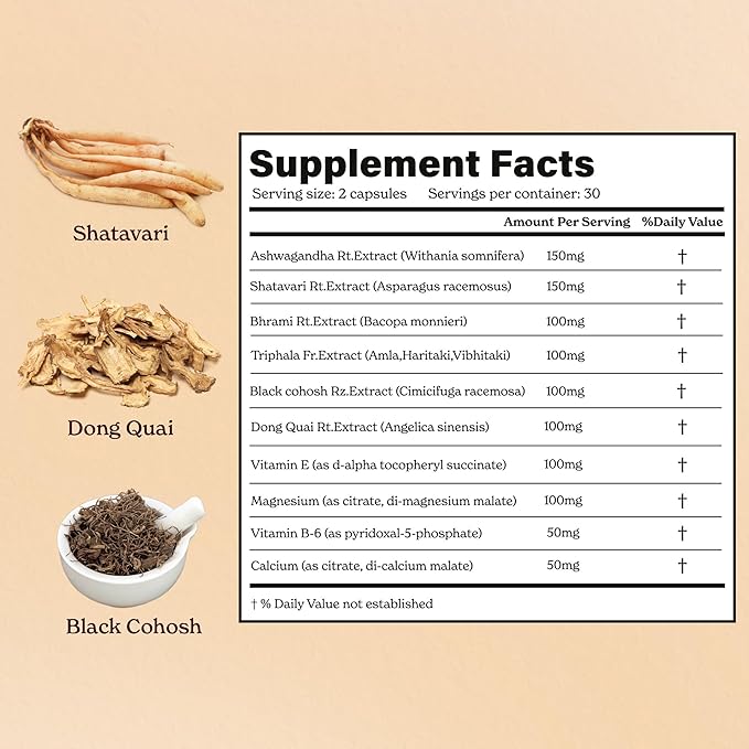 Shatavari Capsules | with Dong Quai & Black Cohosh | Helps with Meno Support | Supplement for Women | 1-Month Pack