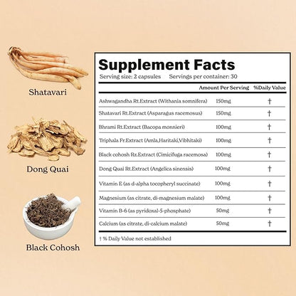 Shatavari Capsules | with Dong Quai & Black Cohosh | Helps with Meno Support | Supplement for Women | 1-Month Pack