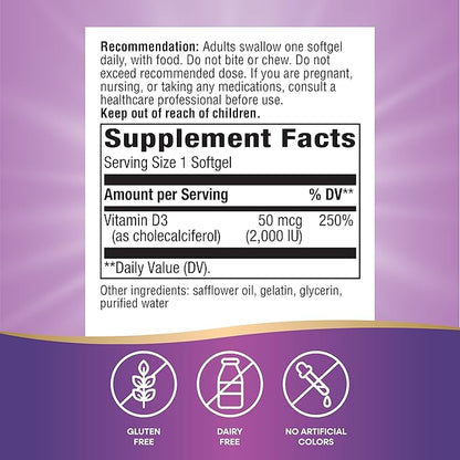 Nature's Way Vitamin D3 Extra Strength(1), Bone Health and Immune Function*, 2000 IU (50 mcg per Serving), 120 Softgels