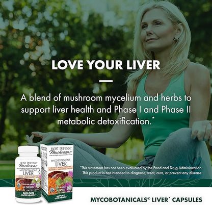 Host Defense MycoBotanicals Liver* Capsules - Liver Health Supplement with Milk Thistle & Turmeric Root - Mushroom Supplement with Turkey Tail, Reishi & Chaga - 60 Capsules (30 Servings)*