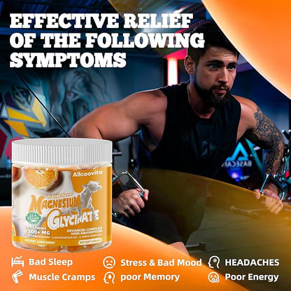 Magnesium Glycinate Soft Chews, Orange Flavor.Chewable Sugar Free Potassium Magnesium Chews with Magnesium Glycinate, Vitamin D, B6, and CoQ10 for Calm Support & Sleep for Adults, 60 Days Supply