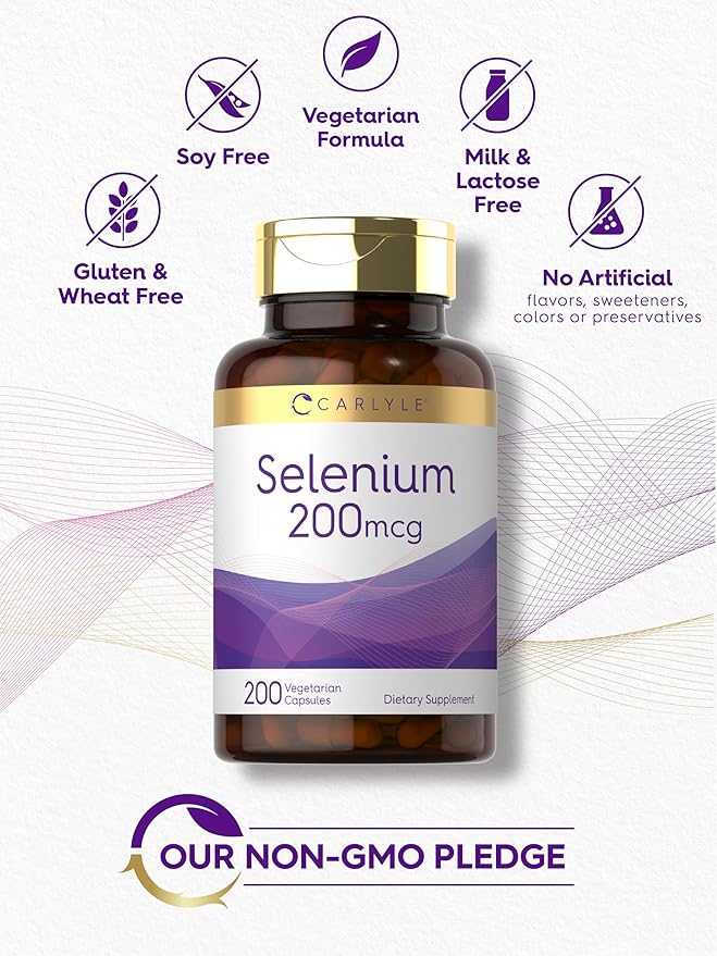 Carlyle Yeast Free Selenium Supplement | 200mcg | 200 Capsules | Vegetarian, Non-GMO, and Gluten Free Mineral Formula | L-Selenomethionine | Value Size