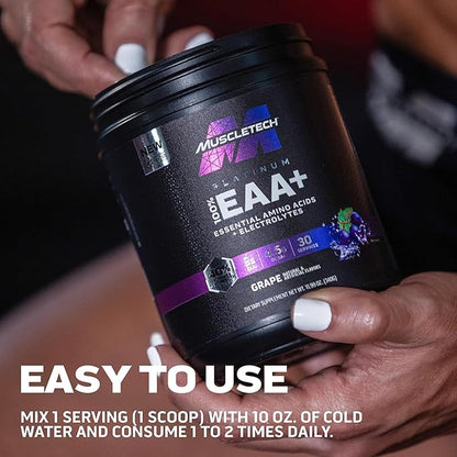 MuscleTech Platinum Essential Amino Acids Supplement with Electrolytes, Grape - Pre-Workout Powder for Energy, Muscle Growth & Strength Builder - EAA Complex for Men & Women - 30 Servings