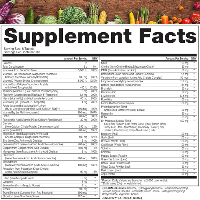 Dr. Mercola Whole Food Multivitamin Plus Vital Minerals Dietary Supplement, 30 Servings (240 Tablets)