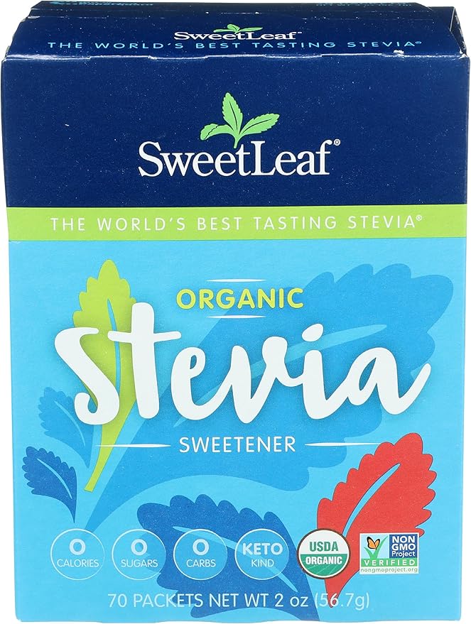 SweetLeaf Organic Stevia Powder Packets - Zero Calorie Sweetener with Stevia Leaf Extract, No Artificial Sweetener Additive, Sugar Free, Keto Friendly, Non GMO, Gluten Free - 70 Packets (Pack of 1)