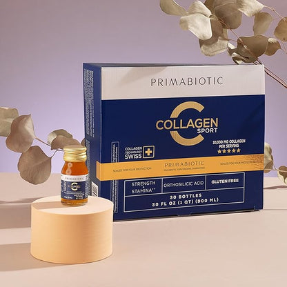 Liquid Collagen Sport- High Collagen Content [10,000 Mg] Per Serving - Hydrolyzed Collagen Drink and 12 Vitamins Orthosilicic Acid | Helps Bone Health, Hair, Nails | (30 Bottles x 30 ML)