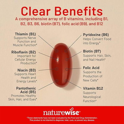 NatureWise Vitamin B Complex for Women and Men - with Folic Acid Biotin B1 B2 B3 B6 B12 - Support Cellular Energy & Mental Clarity - Gluten & Dairy Free, Non-GMO - 150 Softgels[5-Month Supply]