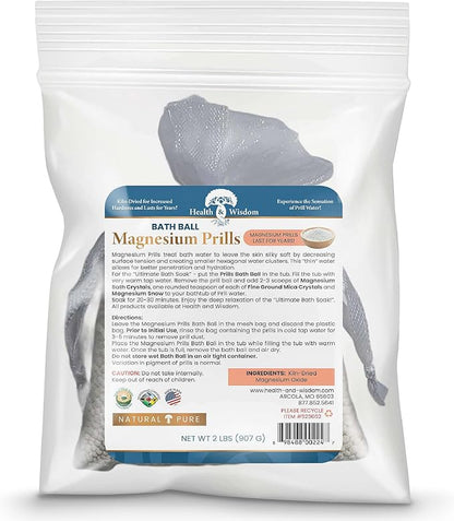Health and Wisdom Magnesium Prills Bath Ball - Structured Water Devices, Magnesium Laundry Beads, Deionized Water, Mineral Magnesium Soak - 32 oz
