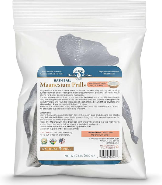 Health and Wisdom Magnesium Prills Bath Ball - Structured Water Devices, Magnesium Laundry Beads, Deionized Water, Mineral Magnesium Soak - 32 oz