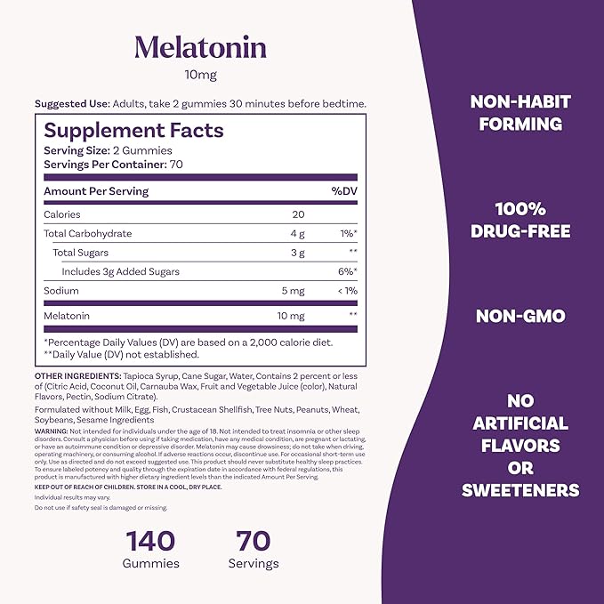 Natrol Melatonin Gummies, Sleep Support for Adults, Melatonin 10 mg, 140 Strawberry-Flavored, Up to 70 Days