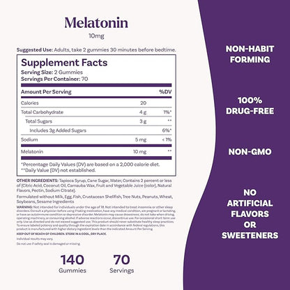 Natrol Melatonin Gummies, Sleep Support for Adults, Melatonin 10 mg, 140 Strawberry-Flavored, Up to 70 Days