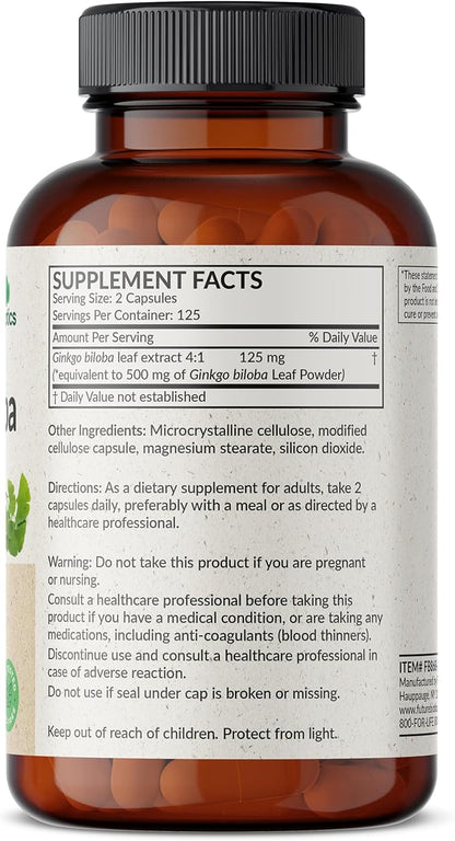Futurebiotics Ginkgo Biloba Extra Strength Supports Brain Function & Memory Support, 250 Vegetarian Capsules