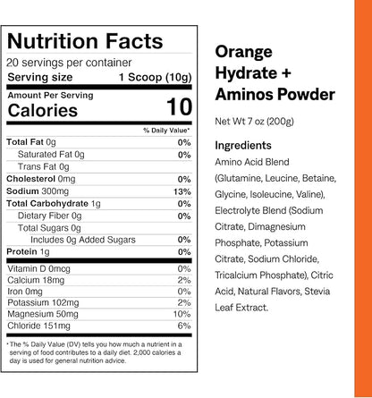 UCAN Hydrate + Aminos, Orange 20 Serving Bag, Keto, Sugar-Free Electrolyte + Muscle Recovery, Essential Electrolytes + EAAs & BCAAs, Non-GMO, Vegan, for Runners, Gym-Goers, Performance Athletes