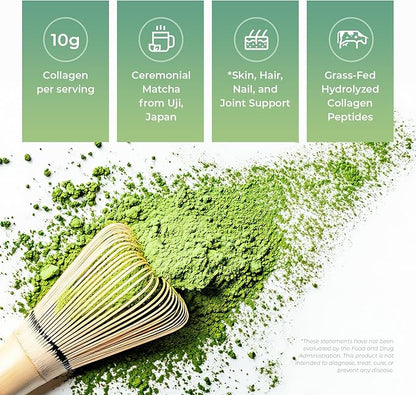 Japan Matcha Collagen Peptides Powder Supplement, Ceremonial Grade Matcha Green Tea Powder, Convenient Individual Travel Sized Package, 4.2oz