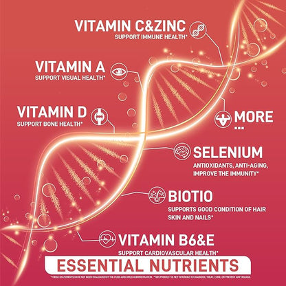 Multivitamin Gummies for Women & Men - 13 Vitamins & Minerals (A, C, D, E, Biotin, Folic Acid, Zinc), Vegan Friendly, Support Immune Health, Mixed Berry Flavor, 120 MultiVites Gummies, 60 Day Supply