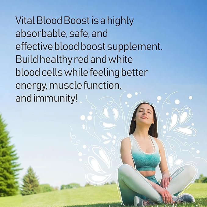 Vital Blood Boost - Dietary Supplement for White and Red Blood Cell Support - Iron with Selenium, Zinc, Vitamin B12 & Folic Acid - 90 Tablets, 90 Day Supply