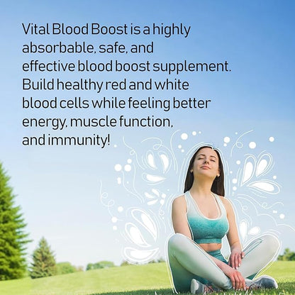 Vital Blood Boost - Dietary Supplement for White and Red Blood Cell Support - Iron with Selenium, Zinc, Vitamin B12 & Folic Acid - 90 Tablets, 90 Day Supply