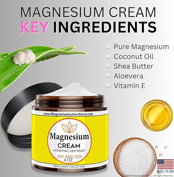 Magnesium Cream with Joy and Zen Scent – Moisturizing & Uplifting Bliss 4oz USA Made