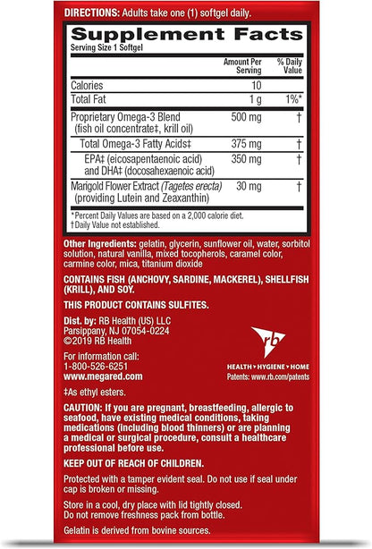 Omega-3 Blend Total Body + Refresh 500mg Softgels, MegaRed (65 count in a bottle), Easily Absorbed Krill Oil, To Support Your Heart, Joints, Brain & Eyes