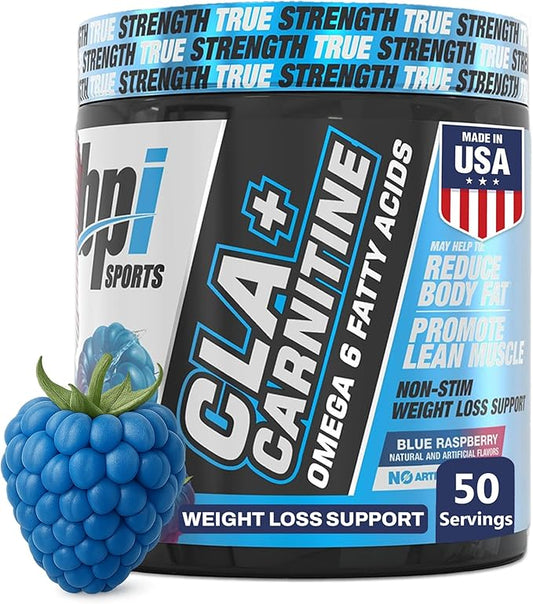 BPI Sports CLA + Carnitine – Conjugated Linoleic Acid – Weight Loss Formula – Metabolism, Performance, Lean Muscle – Caffeine Free – for Men & Women – Blue Raspberry – 50 Servings – 12.34 oz.
