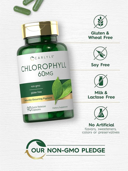 Carlyle Chlorophyll Pills | 90 Capsules | Naturally Occurring Pigment | Chlorophyll Concentrate Supplement | Non-GMO, Gluten Free Complex