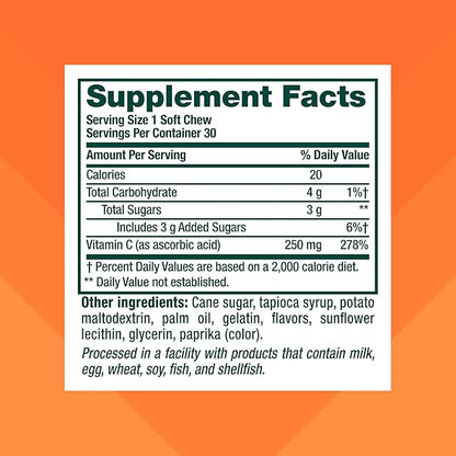 Vitafusion Soft Chews Immune Support (1), Adult Chewable Vitamin C for Immune Support, Individually Wrapped, Citrus Fusion Flavor, 30 Chews, 30 Day Supply